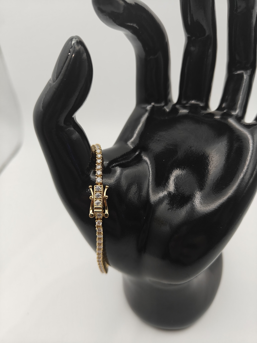 Gold and White Moissanite Crystal Tennis Bracelet - Women Jewelry - Picture 3 of 5